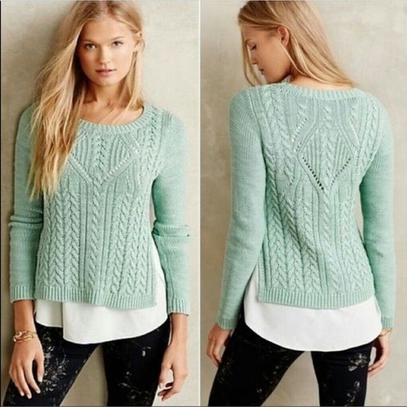 Anthropologie Sweaters - Moth | mint cable Ella pullover layered sweater